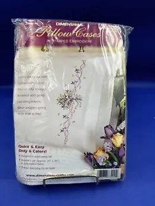 STAMPED EMBROIDERY PILLOW CASES Dimensions #73200 Violets Nosegay Set of 2 NEW - Picture 1 of 7