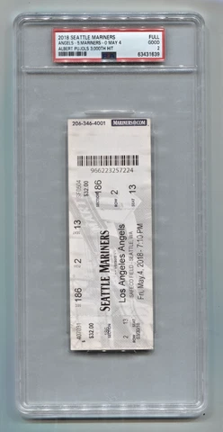 2018 Mariners vs. Angels Albert Pujols 3000th Hit 5/4/18 Full Ticket PSA 2 PSAT Cover