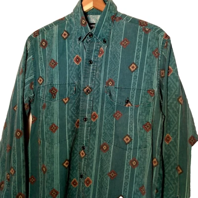 Camisa Western Serie Frontier S Suroeste Geométrica Verde azulado Ropa de Rancho Vaquero LEER Foto 1 de 4