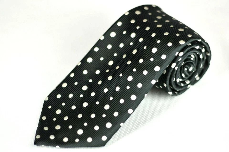 Corbata Lord R Colton Royal Label - Corbata de seda tejida a lunares negros - Nueva Foto 1 de 3