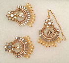 Indian Ethnic Kundan Pearl Necklace Earrings Tikka Bollywood Bridal Jewelry Set