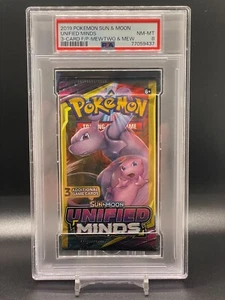 Pokemon Sun & Moon Unified Minds Mewtwo and Mew Dollar Tree 3 Card Pack PSA 8 - Picture 1 of 2