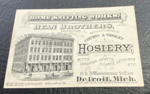 RARE 1800s Ryan Brothers Home Knitting Works Vintage Trade Card, Detroit,MI - Picture 1 of 2