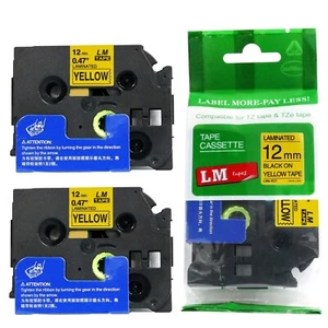 2/Pack 12mm Black on Yellow Tape for P-touch Model PT3600, PT-3600 Label Maker - Picture 1 of 1