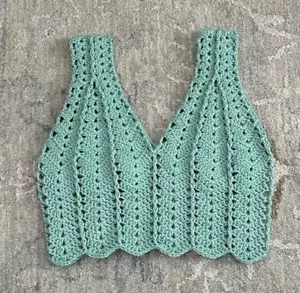 HANDMADE Crochet SAGE GREEN 100% Cotton V NECK Crop Top XXS/XS SUMMER/SPRING - Picture 1 of 10