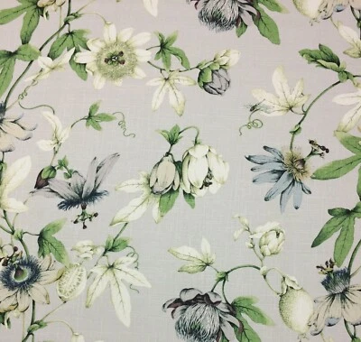 BALLARD DESIGNS LOTTIE GRAY GARDEN FLORAL DRAGONFLIES LINEN FABRIC BY YARD 54"W - Image 1 of 4