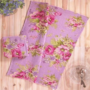 Juego de 2 toallas de té florales con encanto April Cornell púrpura lavanda fucsia rosa - Imagen 1 de 5