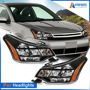 Black Headlight Assembly Left & Right Set For 2008-2011 Ford Focus Sedan & Coupe - Picture 1 of 12