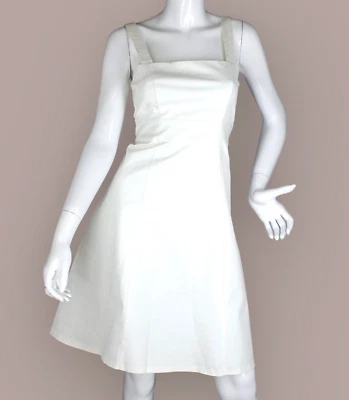 {MERONA} Vestido Blanco Ajuste y Acampanado Algodón-Spandex Forrado Cremallera Verano ~2 Foto 1 de 4