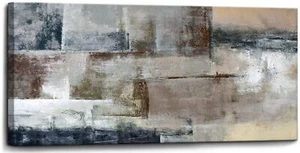Gray Abstract Wall Art Decor Hand Painted Oil Painting on Canvas Framed 30 in... - Picture 1 of 7