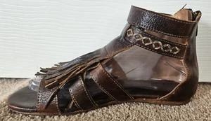 Bed Stu Alena Sandals Size 8 Brown Leather Fringe Boho Ankle Gladiator Shoes - Picture 1 of 11