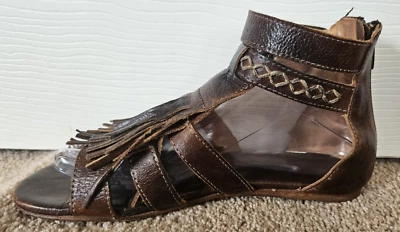 Bed Stu Alena Sandals Size 8 Brown Leather Fringe Boho Ankle Gladiator Shoes - Image 1 of 4