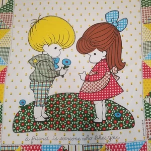 Colcha doble Joan Walsh Anglund vintage años 70, plana, equipada, funda de almohada - Imagen 1 de 15