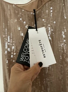 Retrofete Ember Strapless Maxi Dress Sequins New Size XS Beige Latte - Picture 1 of 9