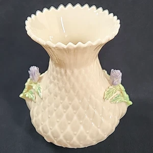 Vtg Belleek Ireland Thistle Vase Green Mark 6 Blue Raised Flowers Thistle Top - Picture 1 of 10