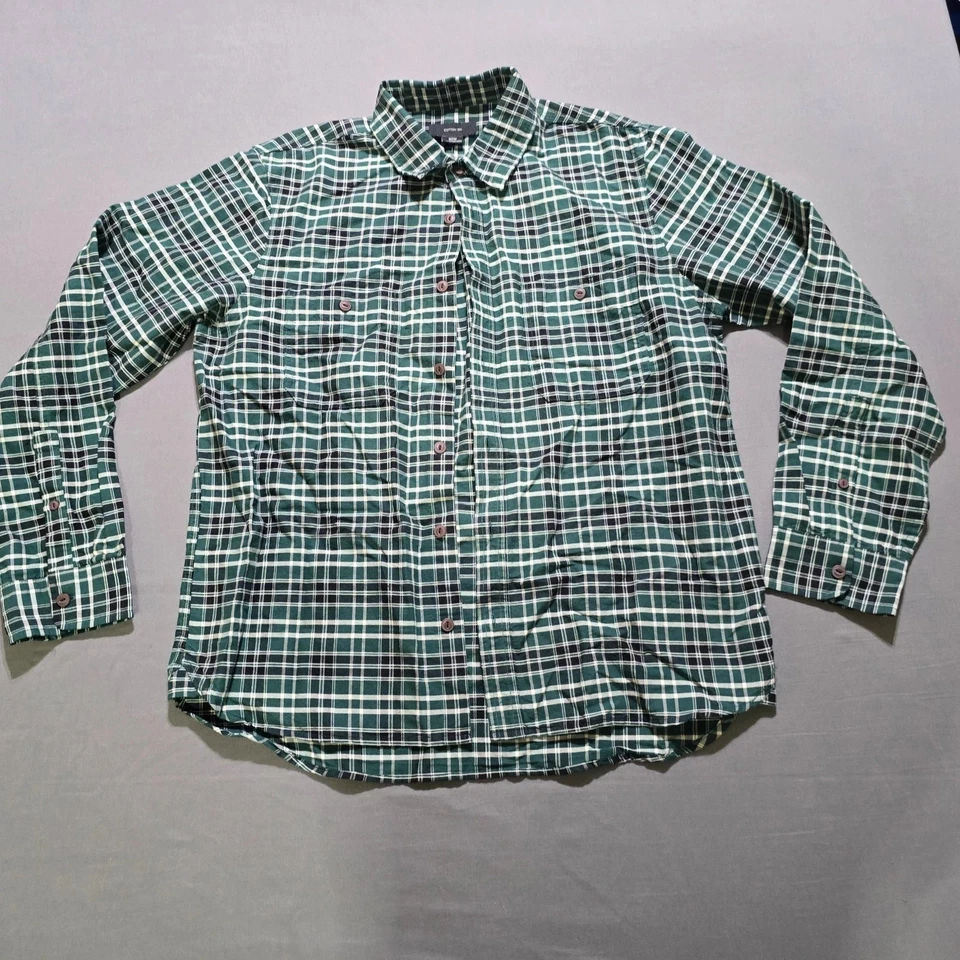 Camisa de trabajo a cuadros Oxford verde manga larga de algodón con botones Foto 1 de 4