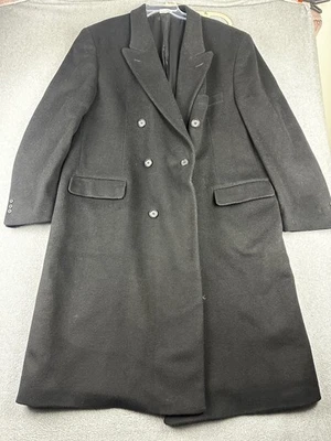 Enrico Coveri Overcoat Mens 50L Black Double Breasted Wool Made In Italy Trench - Image 1 of 4