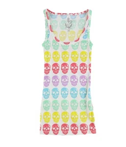 dELiA*s Womens Multicolor Skull Pattern Racerback Tank Top, white, Juniors, XS - Picture 1 of 2