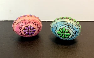 2 huevos de Pascua florales coloridos mod pintados de colección años 70 MCM Flower Power Japón - Imagen 1 de 11