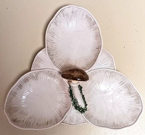 Rare Vintage 60s Italy Trompe L’oeil Mushroom Trio Servierplatte Nuss Teller Creme - Bild 1 von 9