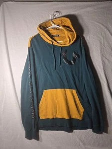 True Religion Nice Men's Aqua-Marine & Gold Hooded Sweatshirt - Size XL - Picture 1 of 6