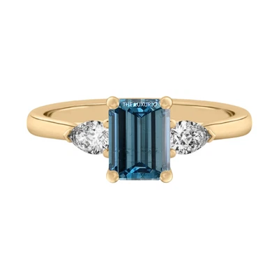 14K Yellow Gold Ring 1.40 Ct IGI Lab Grown Emerald Diamond Fancy Intense Blue - Image 1 of 4