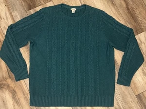 LL Bean Women’s Sweater Fisherman 100% Cotton Chunky Cable Knit Green Size XL - Picture 1 of 20