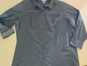 CJ Banks Size 3X Blue Floral Dress Shirt Plus Size Oxford Style Shirt Button Up - Picture 1 of 9