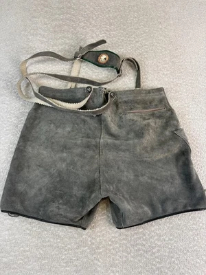Pantalones Cortos de Cuero Tradicionales Lederhosen Para Hombres 54 Gris Gamuza Tirantes Bávaros Foto 1 de 4