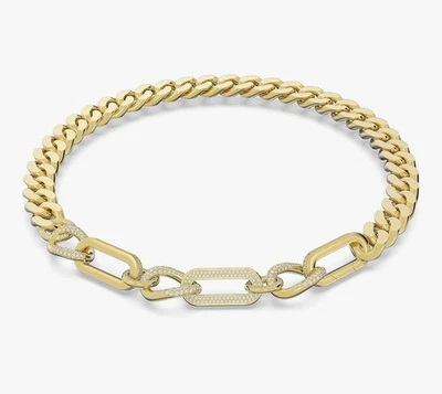 Collar Swarovski Dextera, llamativo, eslabones mixtos, blanco, acabado dorado Foto 1 de 4