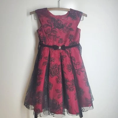 Jona Michelle Dress Red with Black Overlay - Image 1 of 4