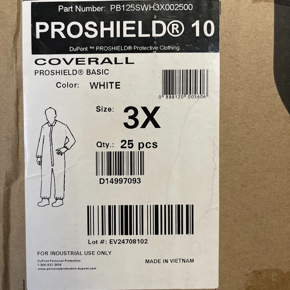 Dupont Collared Coveralls 3XL White SMS PK25 PB125SWH3X002500 Dupont