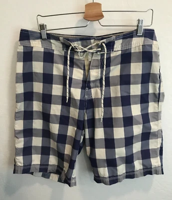 Lands' End Mens 34” 10” Swim Board Shorts Trunks Straight Fit Canvas Blue Plaid - Image 1 of 4