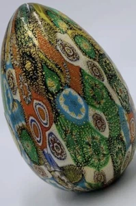 Murano Aventurine Millefiori Hand Blown Art Glass Egg Campanella L Italy - Picture 1 of 12