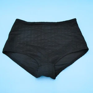 Victorias Secret Medium Black Ribbed High Waist Boy Short Bikini Bottom Swimwear - Picture 1 of 2
