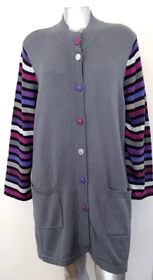 Suéter cárdigan artístico portátil Bob Mackie para mujer talla 2X botones mangas a rayas Foto 1 de 4