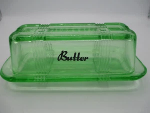 Butter Dish Retro Depression Style Apple Glass Green - Picture 1 of 5