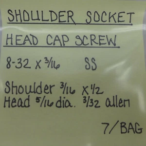 (7) Shoulder Socket Head Cap Screw 8-32 X 3/16" Stainless Steel  - Picture 1 of 2