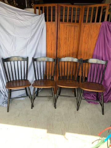 1980’s Black Stenciled Hitchcock Maple Harvest Chairs/Fruit basket/dining chairs Cover