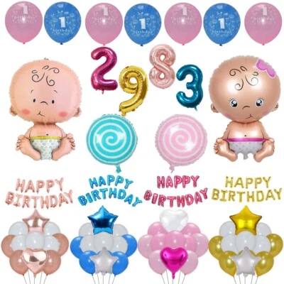 1st Happy Birthday Party Foil Balloons First Number 1 Baby Boy Girl Decor UK