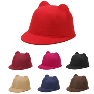 Boys Girls Kids Cat Ears Hat Jazz Horseman Trilby Fedora Hat Flat Equestrian Cap - Picture 1 of 15