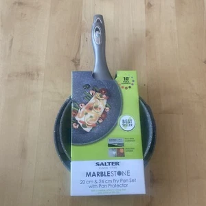 Salter 2 Piece Fry Pan Set Marblestone Non-Stick 20 & 24cm With Pan Protector - Picture 1 of 4