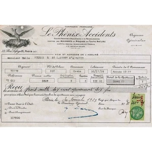 Le PHENIX ACCIDENTS reçu 3646 Francs d'Émile KRUGER de St LAURENT d'AIGOUZE 1929 - Picture 1 of 1
