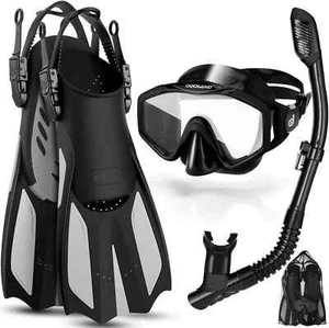 Odoland Adults Snorkel Set Wide View Diving Mask/Dry Top Snorkel fins size S/M. - Picture 1 of 8