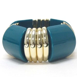 Glamouröses Acryl türkisfarbenes Gliederarmband Gelbgold vergoldet Mode Stretch - Bild 1 von 1