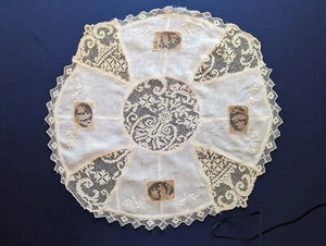 Antique Filet and Needle Lace Doily on Linen Batiste Embroidery 15 in x 15 in - Picture 1 of 10