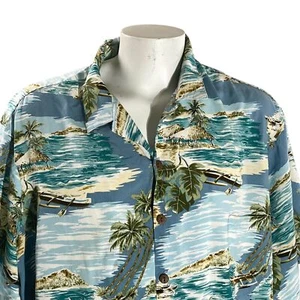 Camisa Hawaiana Hilo Hattie 4XL Islas Palmeras Estacionador Barcos Azul Marrón - Imagen 1 de 7