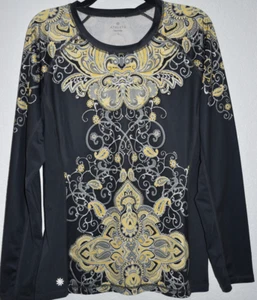 Athleta Top L Women Tattoo Base Layer long sleeve Compression yellow black gray - Picture 1 of 17