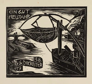 H. DIKREITER (*1893), Maritime Neujahrswünsche,  1938, Holzschnitt Expressionism - Picture 1 of 5