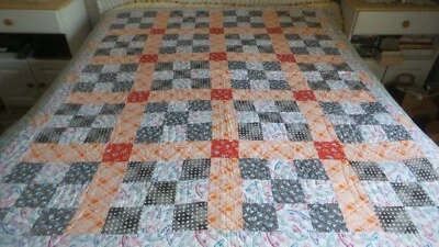 Antique Handmade QUILT,1938 9-PATCH, Some Feedsack Fabric, 72"x68" - Image 1 of 4
